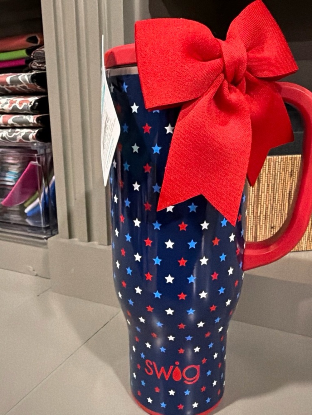 Swig Navy Star Travel Mug with Red Handle & Bow